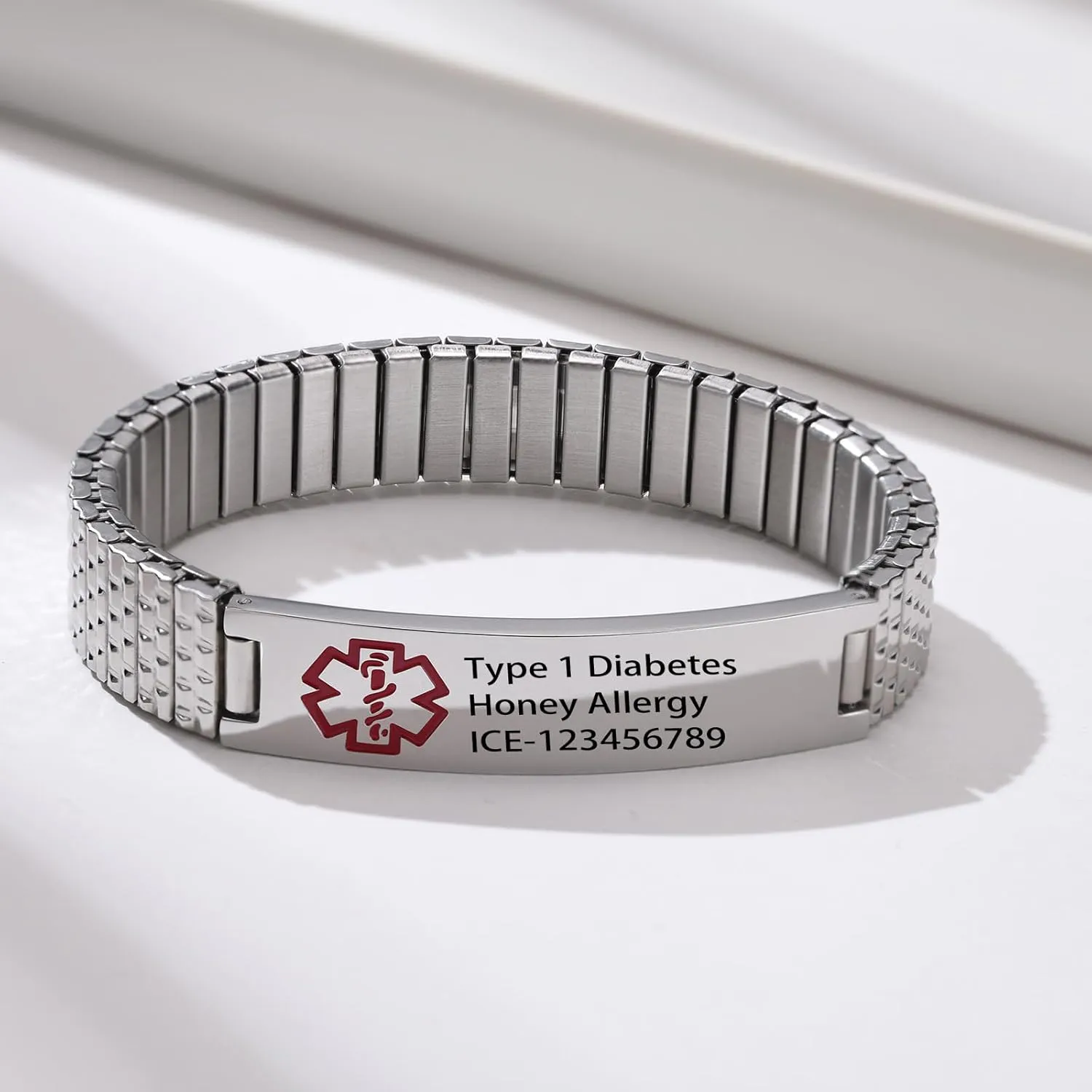 Custom Emergency Medical Alert Bracelet for MenWomen, Personalized Silver Stainless Steel Id Bracelets for Family, Free Engraving of Id and Contact Number