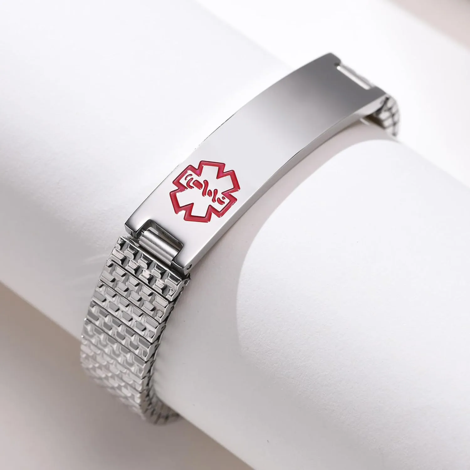 Custom Emergency Medical Alert Bracelet for MenWomen, Personalized Silver Stainless Steel Id Bracelets for Family, Free Engraving of Id and Contact Number