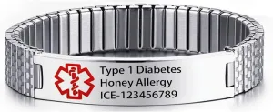 Custom Emergency Medical Alert Bracelet for MenWomen, Personalized Silver Stainless Steel Id Bracelets for Family, Free Engraving of Id and Contact Number
