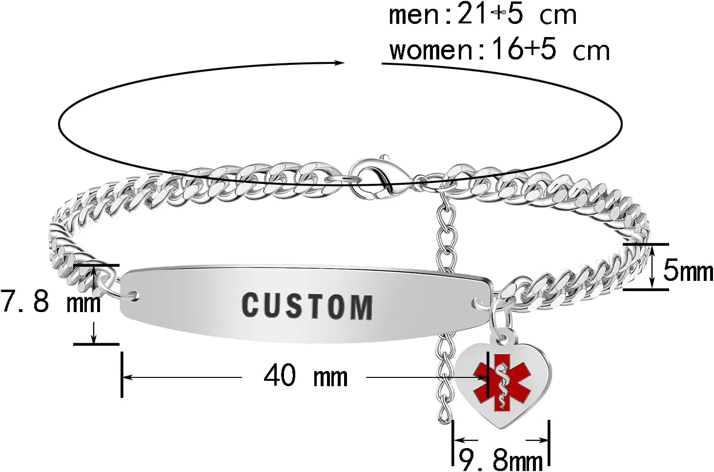 Custom Medical Alert Bracelets for Men & Women Customizable Free Engraving Stainless Steel Emergency Personalized Medical ID Wristband Bracelet