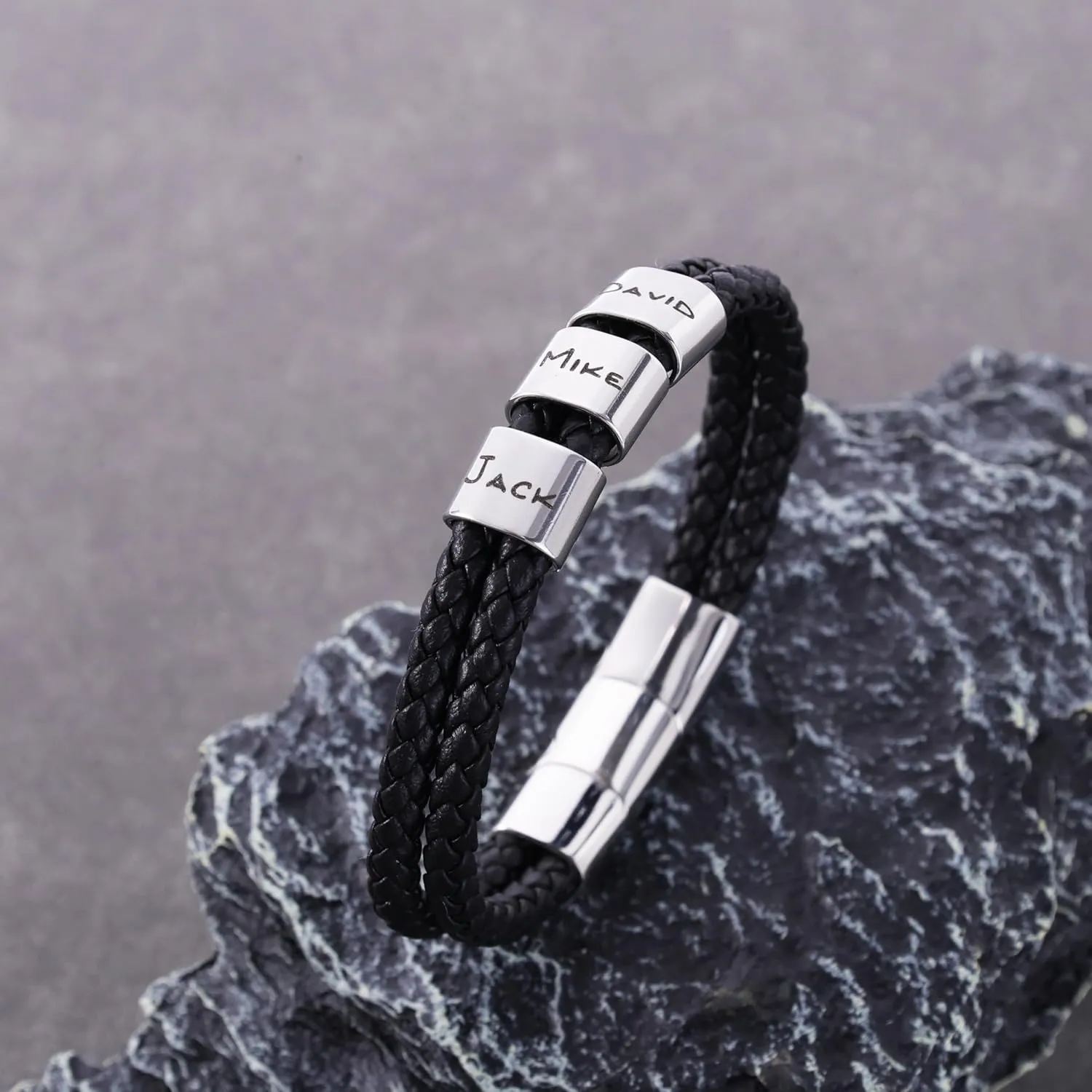 Custom Mens Bracelet with 1-5 Beads Personalized Leather ID Bracelets for Men Customized Braided Name Bracelets Father's Day Gifts for Dad