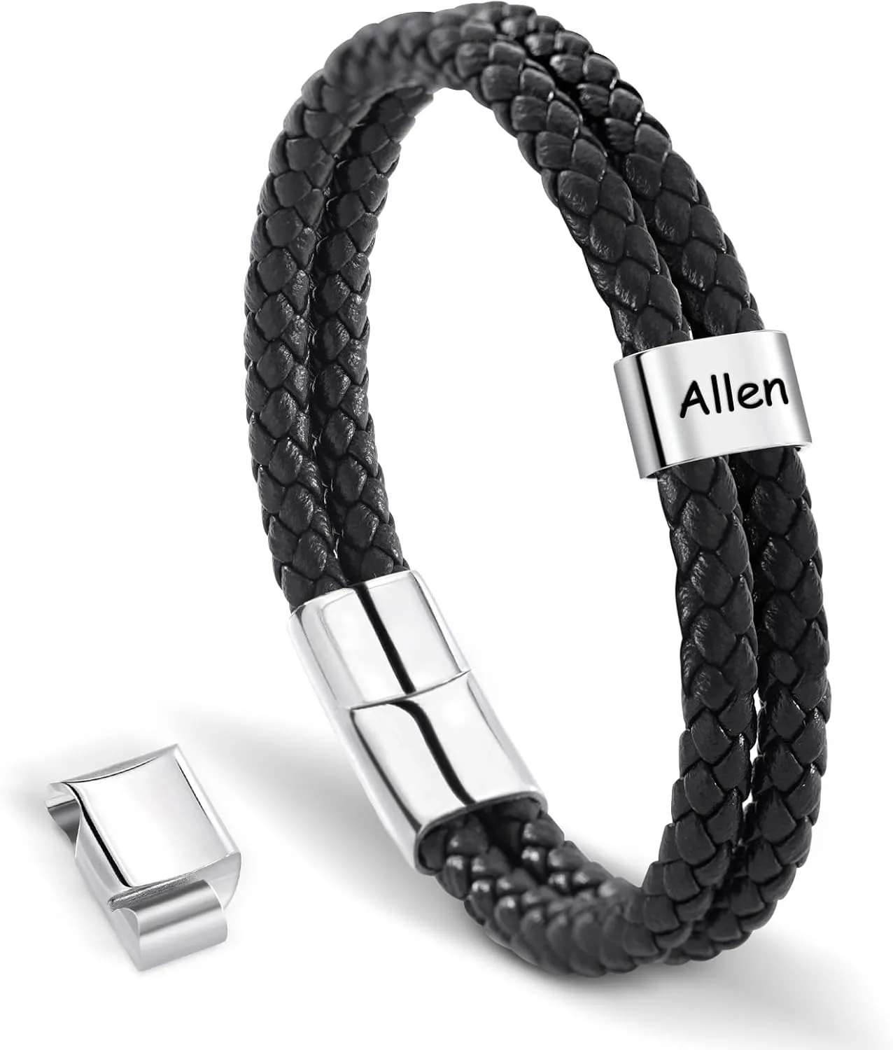 Custom Mens Bracelet with 1-5 Beads Personalized Leather ID Bracelets for Men Customized Braided Name Bracelets Father's Day Gifts for Dad