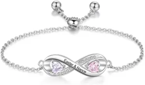 Custom Mothers Day Gifts Mom Bracelet Personalized 925 Sterling Silver Birthstone Bracelets for Women Custom 2 Names Bracelets for Her Mothers Bracelet Jewelry for Wife