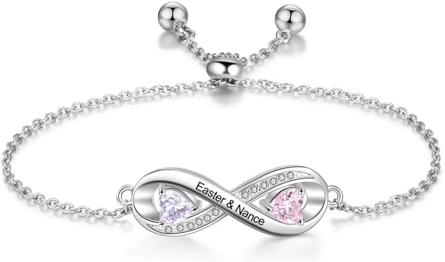 Custom Mothers Day Gifts Mom Bracelet Personalized 925 Sterling Silver Birthstone Bracelets for Women Custom 2 Names Bracelets for Her Mothers Bracelet Jewelry for Wife
