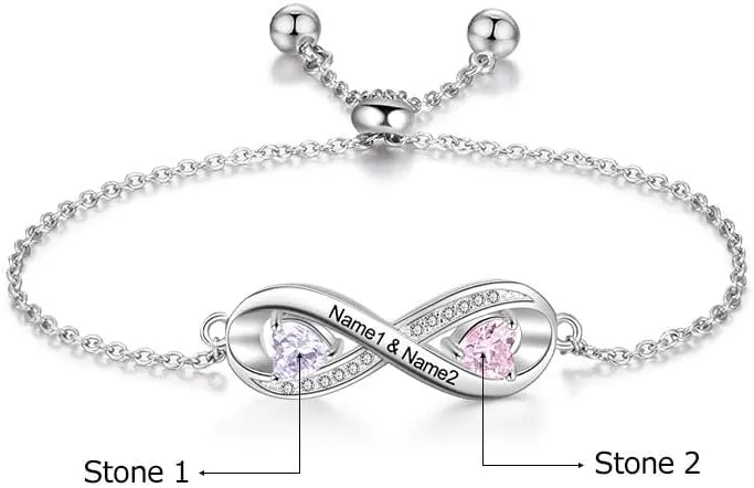 Custom Mothers Day Gifts Mom Bracelet Personalized 925 Sterling Silver Birthstone Bracelets for Women Custom 2 Names Bracelets for Her Mothers Bracelet Jewelry for Wife