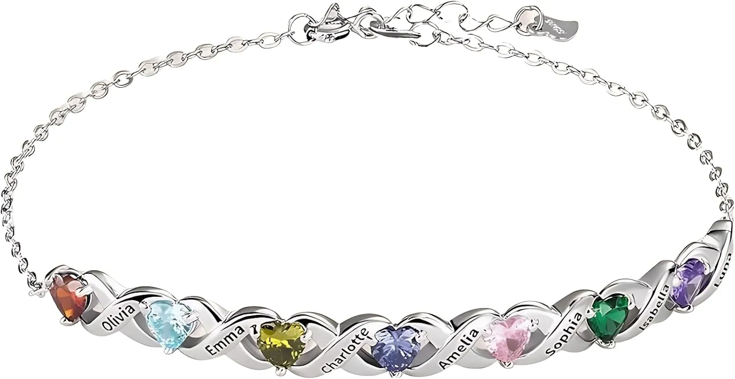 Custom Name and Birthstone Bracelet for Mom Personalized Bracelets for Women Grandma Bracelet Mothers Day Gifts Womens Bracelet with Birthstones Names Mother Daughter Bracelet Customized Birth Stone