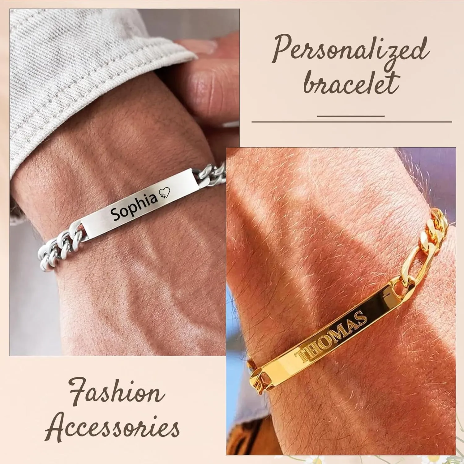 Custom Name Bar Bracelet Personalized,Engraved Stainless Steel ID Name Bracelets -Personalized Gift for Men Women Lover