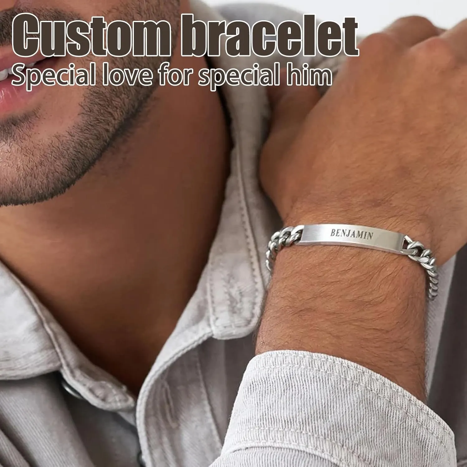 Custom Name Bar Bracelet Personalized,Engraved Stainless Steel ID Name Bracelets -Personalized Gift for Men Women Lover