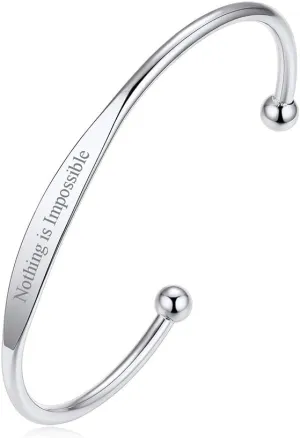 Custom4U Personalized Cuff Bracelets Custom Name Bangle Bracelet Inspirational Words Text Any Message Engraved Memory Jewelry Customized Gifts for Women BFF (Gift Box)