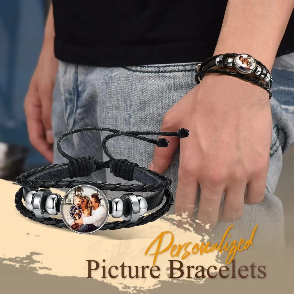 Custom4U Personalized Picture Bracelets for Women - Custom Locket/Charm Cuff Bangle Bracelet - Engraved Inspirational Memorial Jewelry Birthday Mothers Day Gift for Her Mom Wife