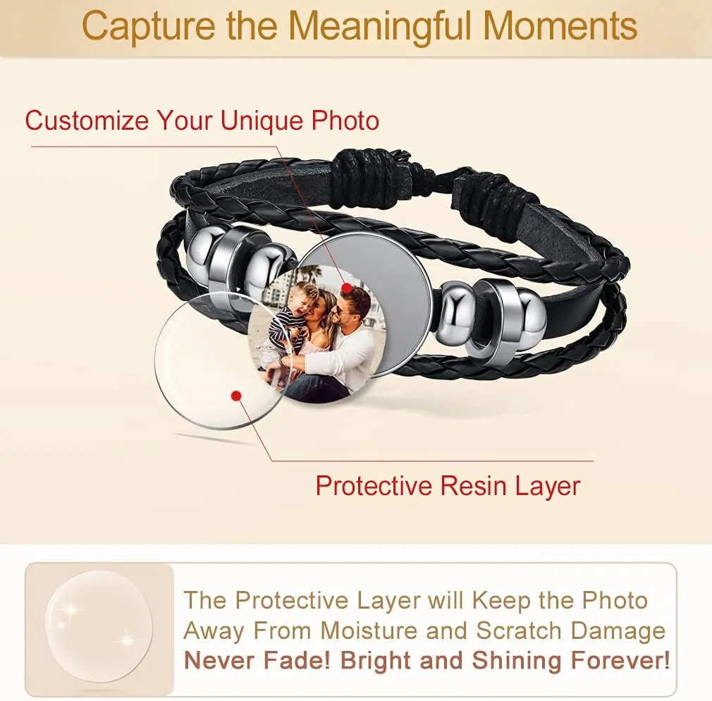Custom4U Personalized Picture Bracelets for Women - Custom Locket/Charm Cuff Bangle Bracelet - Engraved Inspirational Memorial Jewelry Birthday Mothers Day Gift for Her Mom Wife