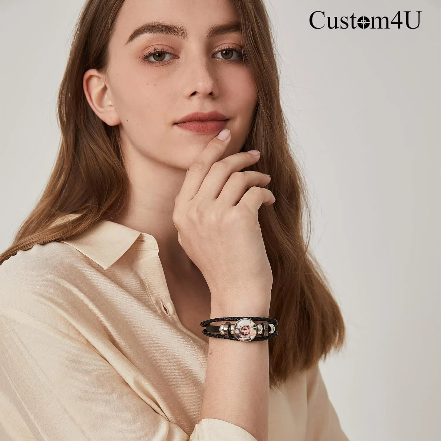 Custom4U Personalized Picture Bracelets for Women - Custom Locket/Charm Cuff Bangle Bracelet - Engraved Inspirational Memorial Jewelry Birthday Mothers Day Gift for Her Mom Wife