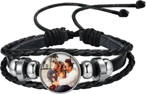 Custom4U Personalized Picture Bracelets for Women - Custom Locket/Charm Cuff Bangle Bracelet - Engraved Inspirational Memorial Jewelry Birthday Mothers Day Gift for Her Mom Wife
