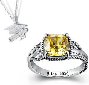 Customized Sterling Silver Women High School Class Ring  Bold Collection - MEMENTOS JEWELRY