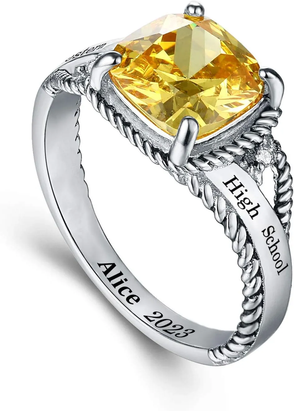 Customized Sterling Silver Women High School Class Ring  Bold Collection - MEMENTOS JEWELRY