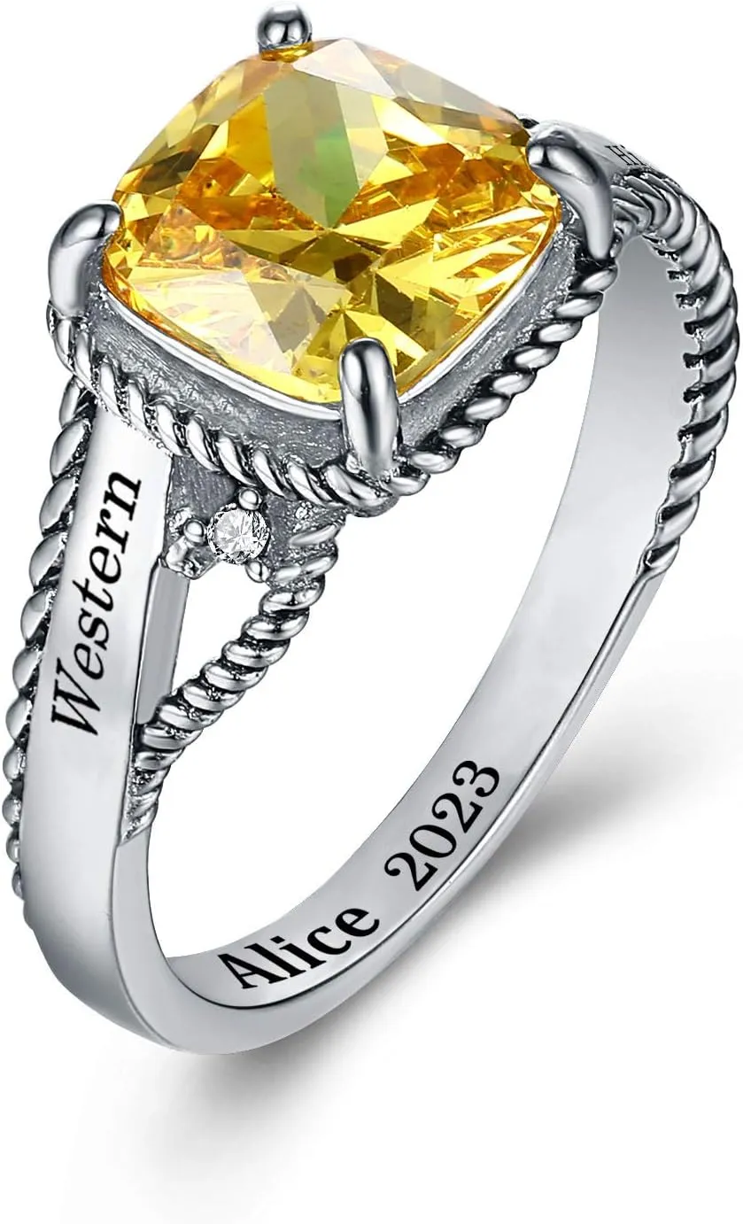 Customized Sterling Silver Women High School Class Ring  Bold Collection - MEMENTOS JEWELRY