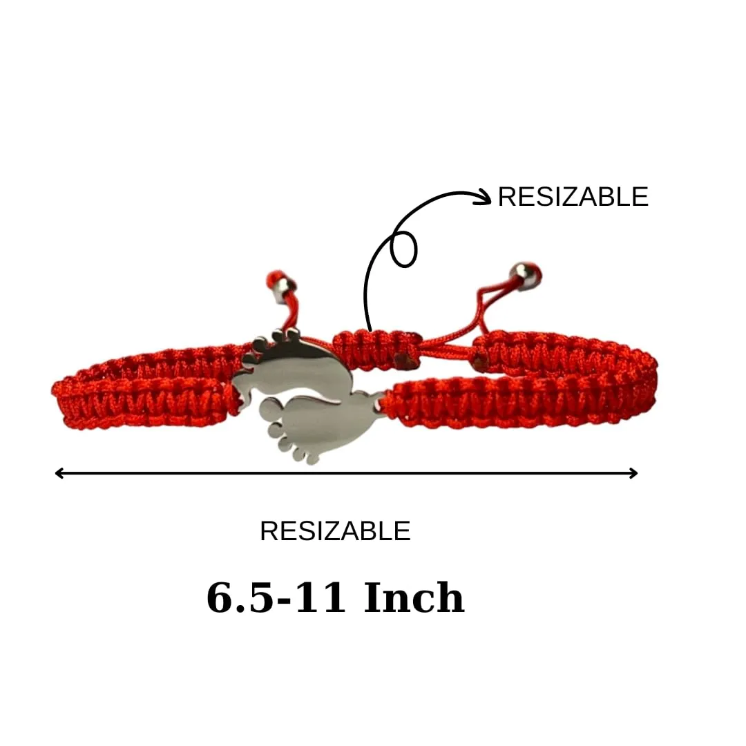 Cute Baby Feet Bracelets Stainless Steel Delicate Polished Adjustable best Jewelry Gift for friendship, Mother's day, back to school (RED)
