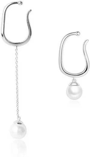Cute Pearl Cuff Wrap Cartilage Earrings Sterling Silver 925 Classic Dangling Charm Pearl Threader Tasse Chain Clip On Hoop Earring Non Pierced Dangle Drop Stud Ear Jewelry Gifts for Women Girls Hypoallergenic