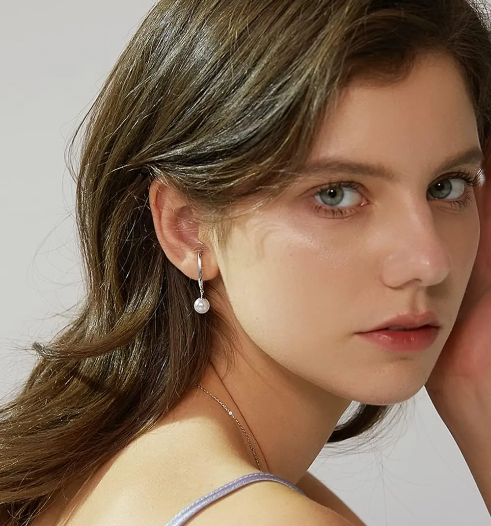 Cute Pearl Cuff Wrap Cartilage Earrings Sterling Silver 925 Classic Dangling Charm Pearl Threader Tasse Chain Clip On Hoop Earring Non Pierced Dangle Drop Stud Ear Jewelry Gifts for Women Girls Hypoallergenic