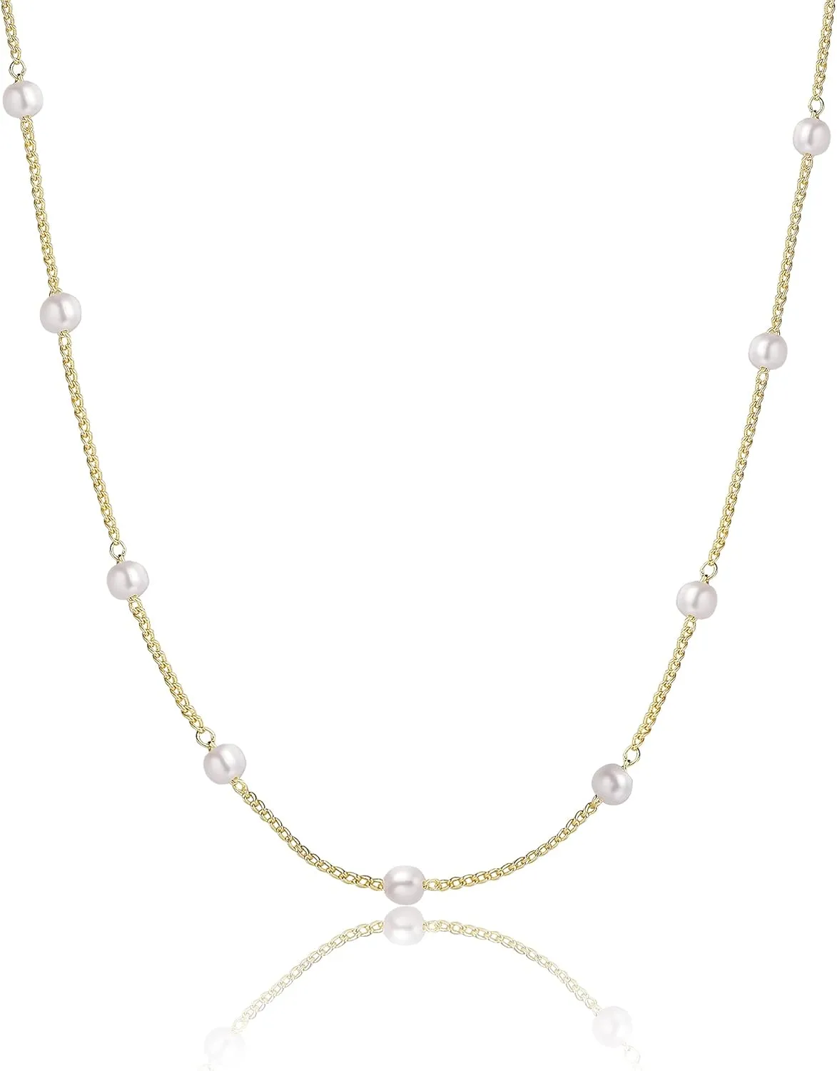 Dainty Pearl Pendant Necklaces for Women 14K Gold Plated Handmade Layered Pearl Chain Necklace Delicate Layered Freshwater Pearl Necklace Everyday Jewelry Gift
