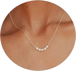 Dainty Pearl Pendant Necklaces for Women 14K Gold Plated Handmade Layered Pearl Chain Necklace Delicate Layered Freshwater Pearl Necklace Everyday Jewelry Gift