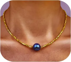 Dainty Single Pearl Pendant Necklaces for Women Trendy,Womens Black Stone Beaded Choker Necklace,Delicate Round Freshwater Pearl Necklace Jewelry Gift for Women