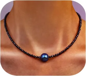 Dainty Single Pearl Pendant Necklaces for Women Trendy,Womens Black Stone Beaded Choker Necklace,Delicate Round Freshwater Pearl Necklace Jewelry Gift for Women