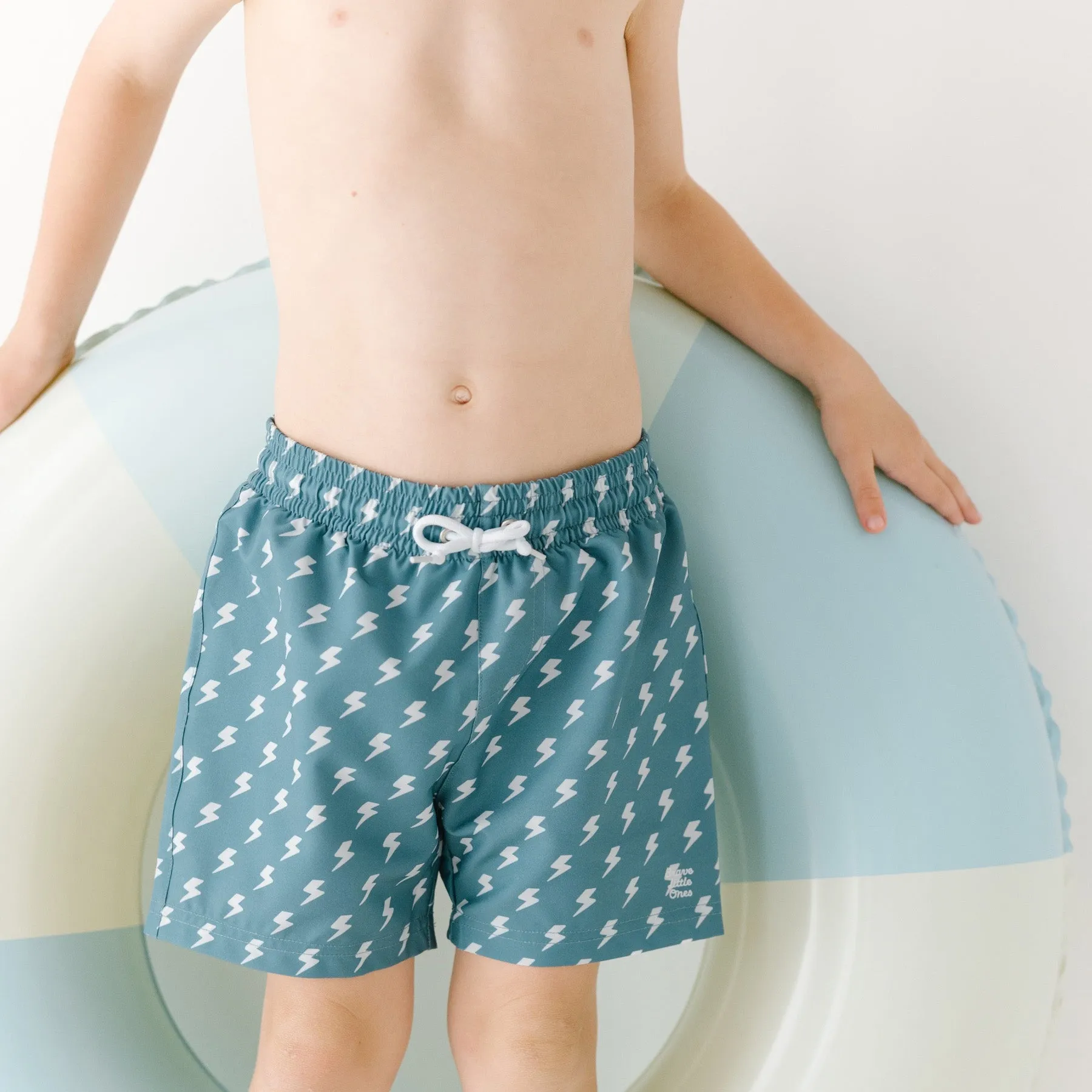 Dark Slate Blue Lightning Bolt Swim Trunks