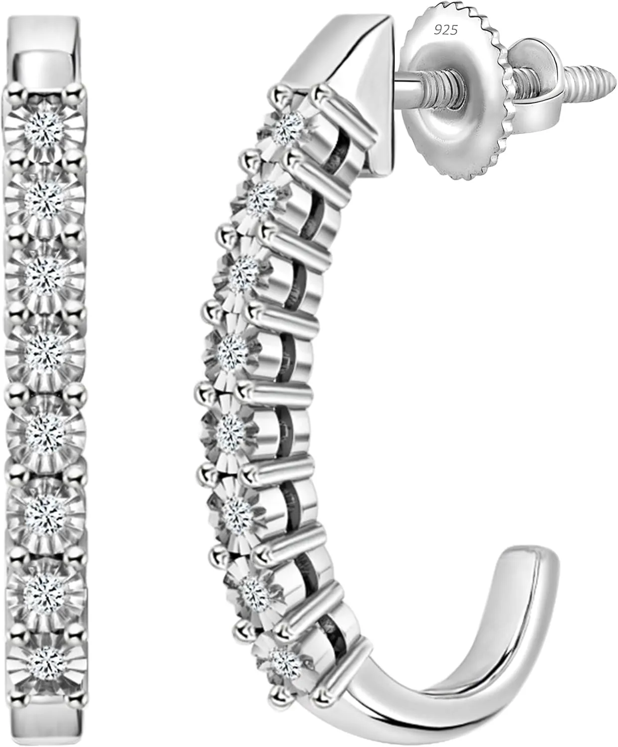 Dazzlingrock Collection 0.15 Carat (ctw) Round Diamond J Shaped Classic Hoop Earrings for Her in 925 Sterling Silver