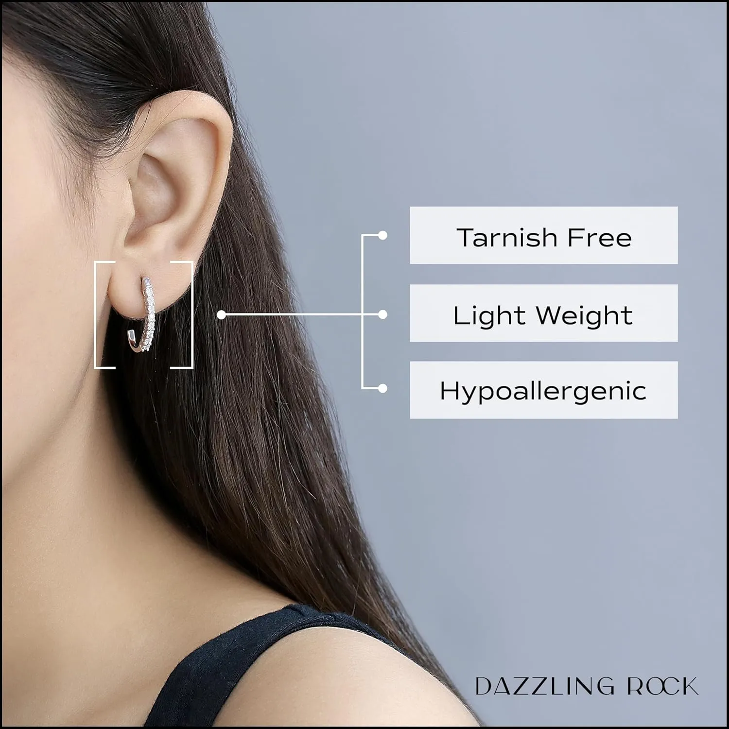 Dazzlingrock Collection 0.15 Carat (ctw) Round Diamond J Shaped Classic Hoop Earrings for Her in 925 Sterling Silver
