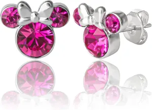 Disney Minnie Mouse or Mickey Mouse Hoop Earrings for Women Official License, Gold or Silver-Plated Cubic Zirconia Hoops
