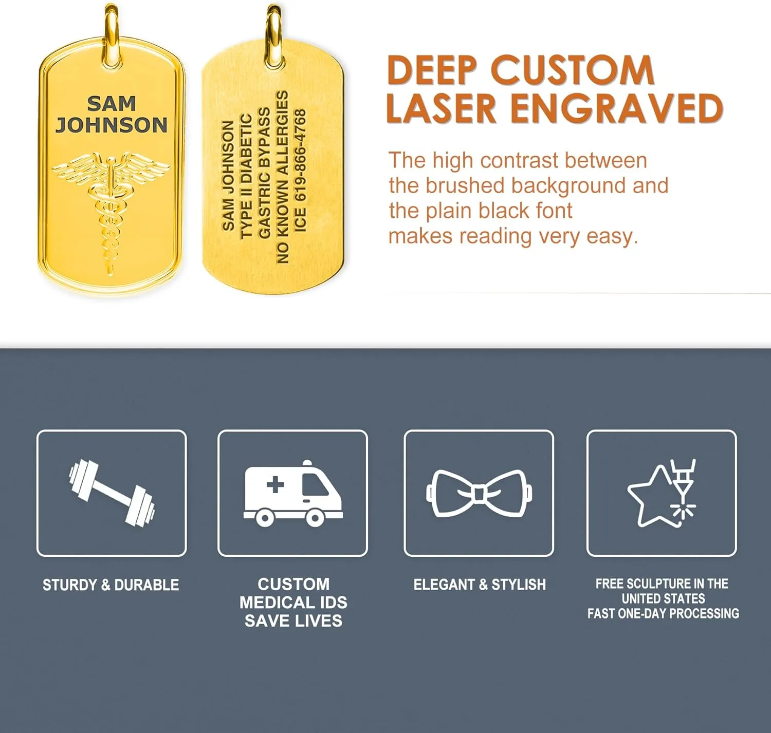 Divoti Deep Custom Laser Engraved 316L Classic Medical Alert ID Dog Tag Necklaces - Styles