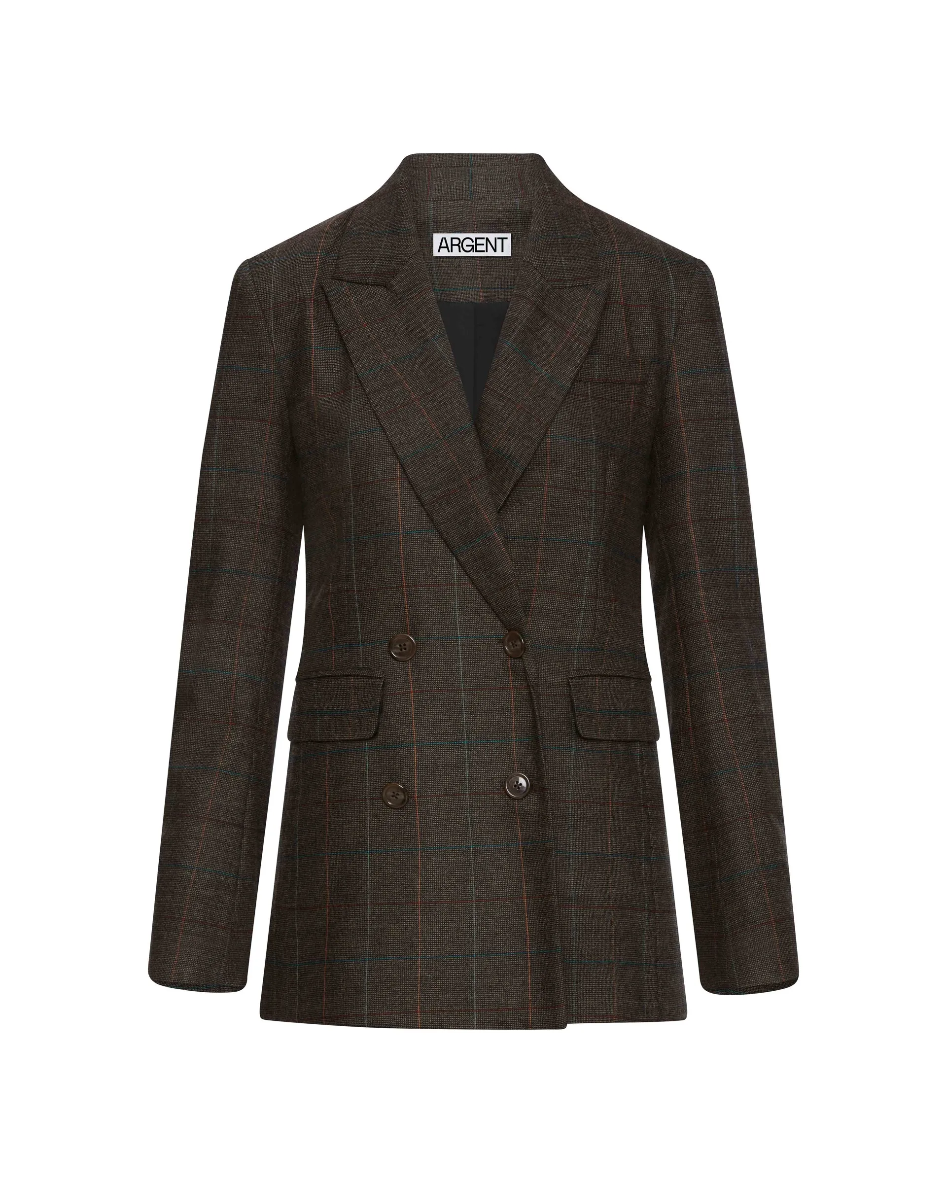 Double-Breasted Blazer in Wool Plaid | Black/Beige Multi