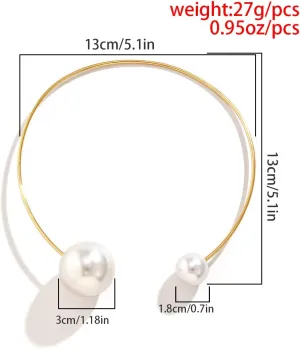 DOUBNINE Large Pearl Choker Necklace Collar for Women Bride Statement Adjustable Short Necklace Women Chic Gift for Her (Gold)