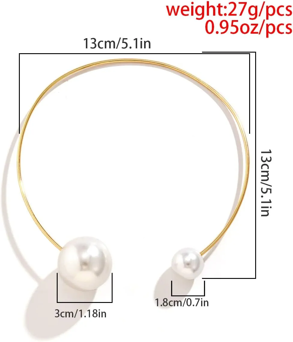 DOUBNINE Large Pearl Choker Necklace Collar for Women Bride Statement Adjustable Short Necklace Women Chic Gift for Her (Gold)