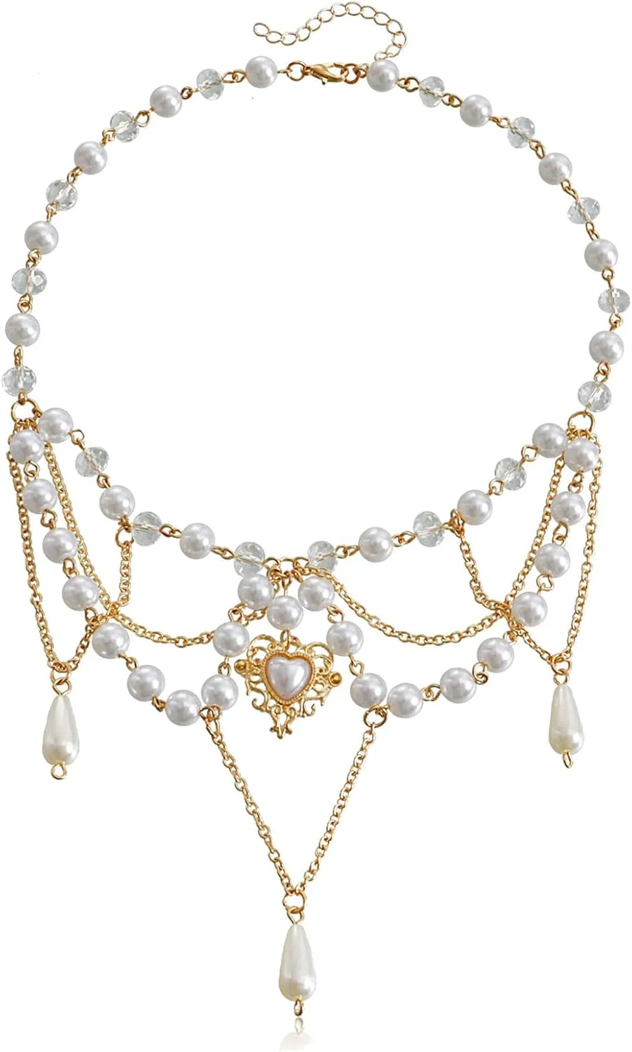 Dreuyet Gothic Pearl Cross Necklace for Women Chic Coquette Aesthetic Baddie Irregular Pearl Cubic Zirconia Cross Pendant Necklace Vintage Y2K Layered Statement Choker Bride Wedding Prom Dress Jewerly