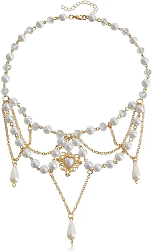 Dreuyet Gothic Pearl Cross Necklace for Women Chic Coquette Aesthetic Baddie Irregular Pearl Cubic Zirconia Cross Pendant Necklace Vintage Y2K Layered Statement Choker Bride Wedding Prom Dress Jewerly