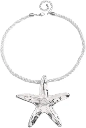 Dtja Large Starfish Pendant Necklace for Women Girls Handmade Hammered Star Shaped Ocean Sea Marine Life Rope Chain Adjustable Necklaces Fashion Chic Beach Holiday Party Jewelry 20"