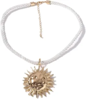 Dtja Large Sun Pendant Necklace for Women Gold Plated Handmade Boho Hammered Sunflower Rope Chain Adjustable Necklaces Fashion Chic Beach Holiday Party Jewelry 19 inches