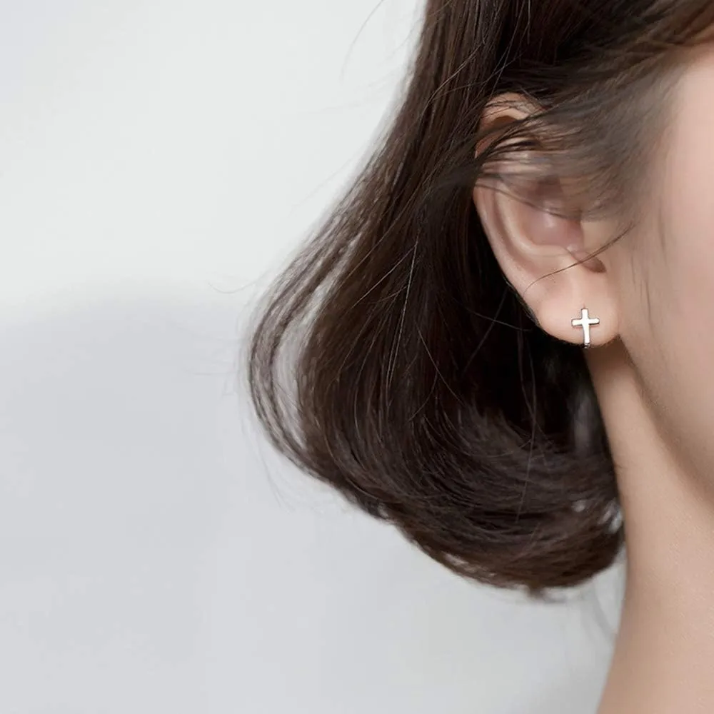 Earrings for women trendythreader dangle stud earringsS925 Silver Cross Criss Tiny Sleeper Hoop Earrings Minimalist Faith Hope Small Cartilage Tragus Huggie Hoops Cuffs Studs
