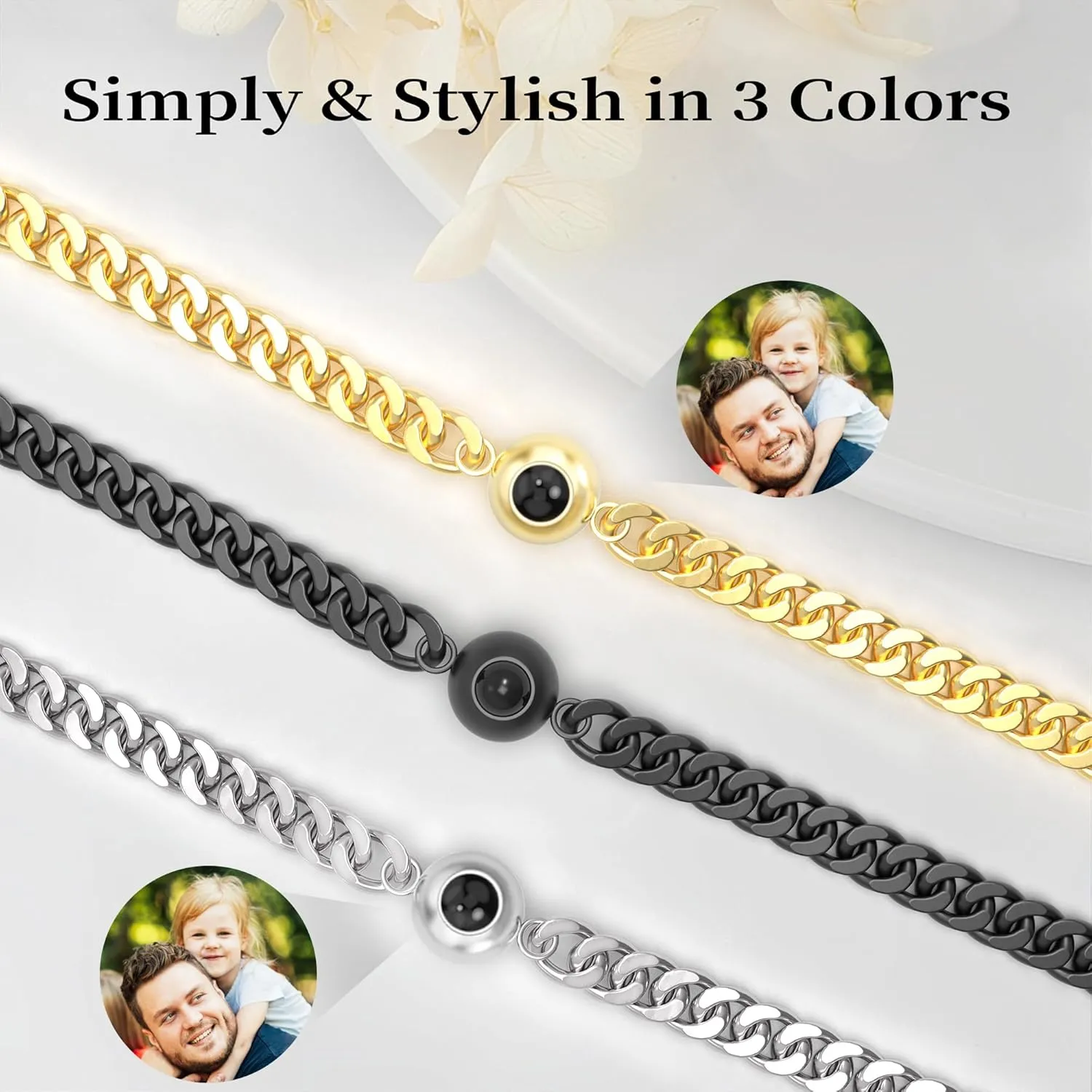 Easycosy Personalized Bracelets with Picture Inside Custom Photo Projection Bracelets Customized Mothers Day Love Gifts for Mom Women Anniversary Birthday Memorial Gifts for Girlfriend Besties