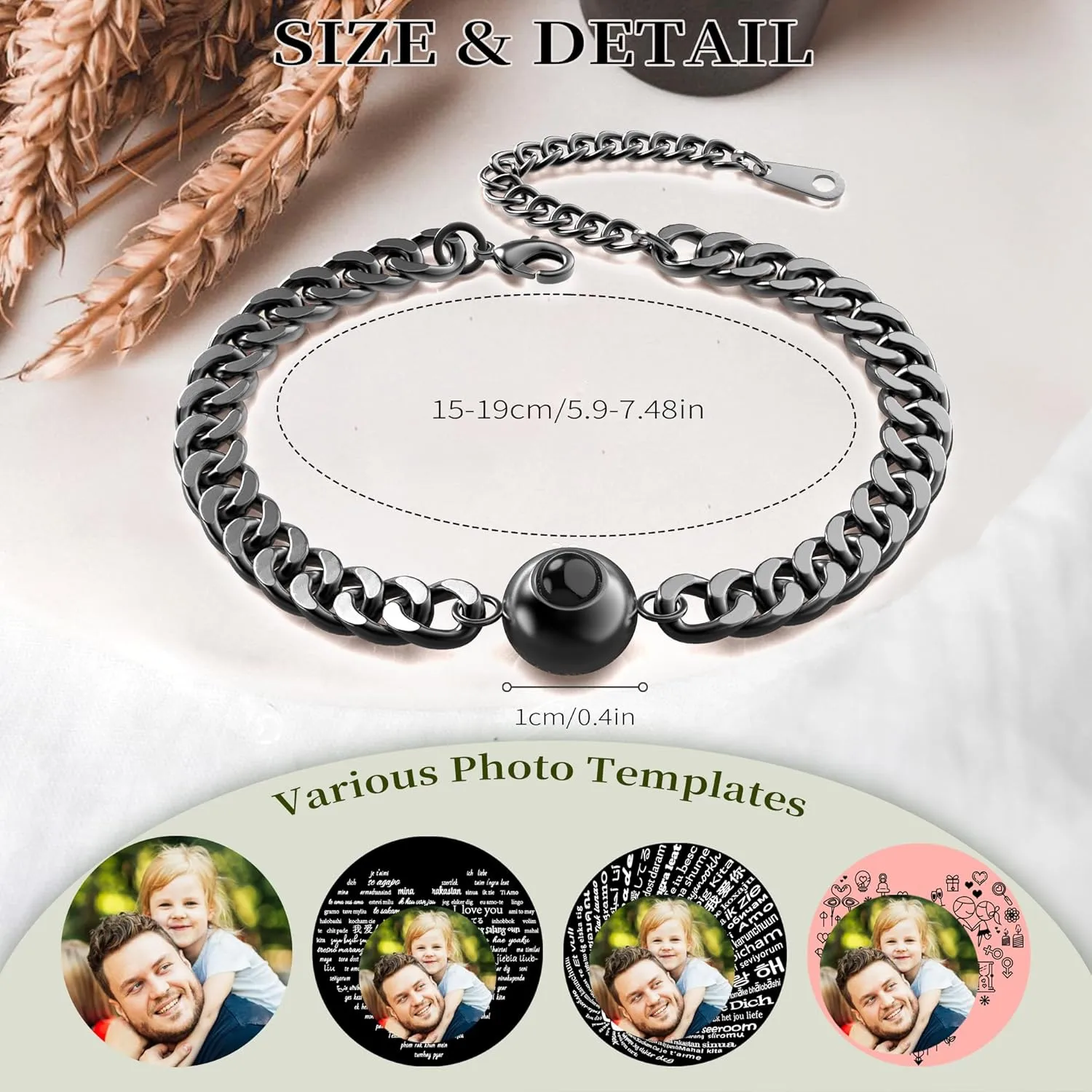 Easycosy Personalized Bracelets with Picture Inside Custom Photo Projection Bracelets Customized Mothers Day Love Gifts for Mom Women Anniversary Birthday Memorial Gifts for Girlfriend Besties