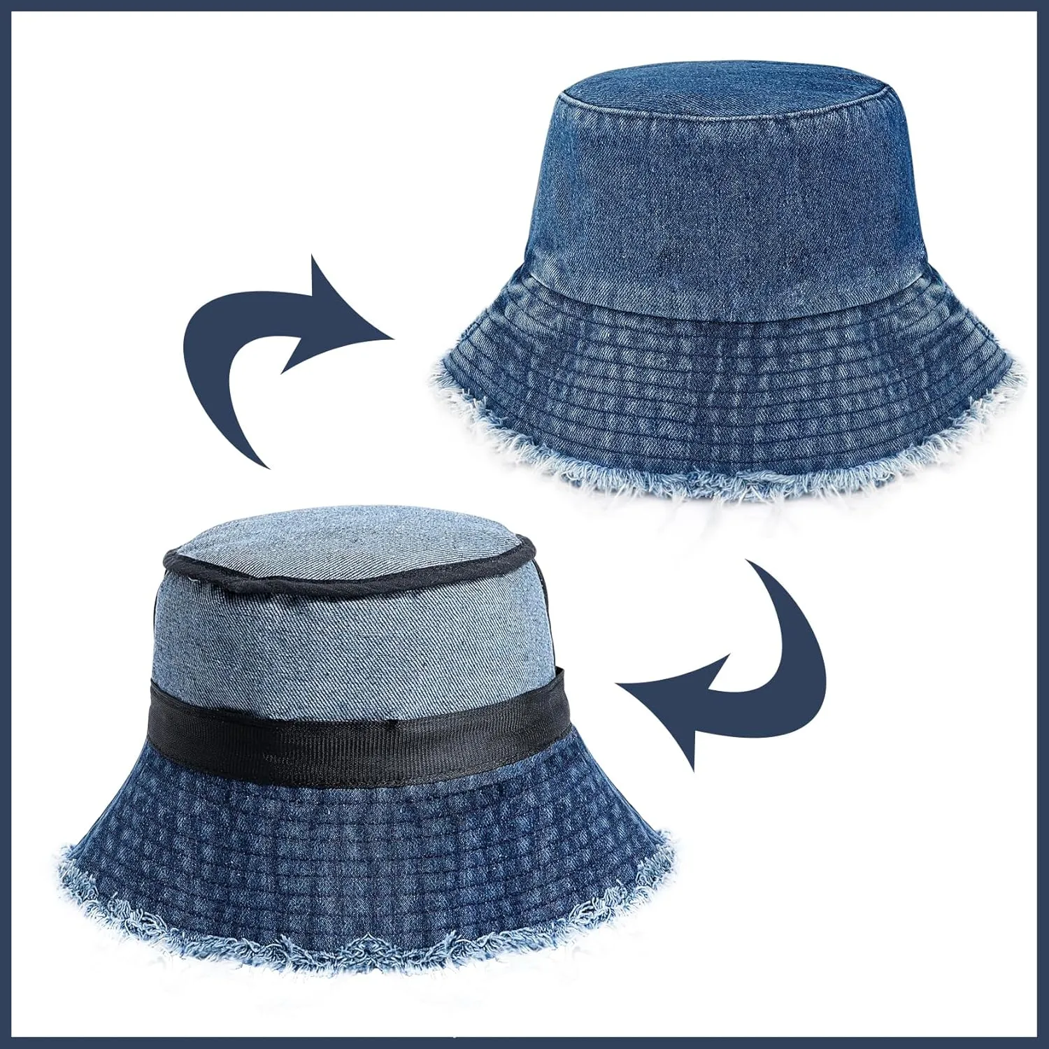 Eigso Denim Bucket Hat for Women Men Wahsed Foldable Summer Fishing Beach Sun Hat for Woman Man