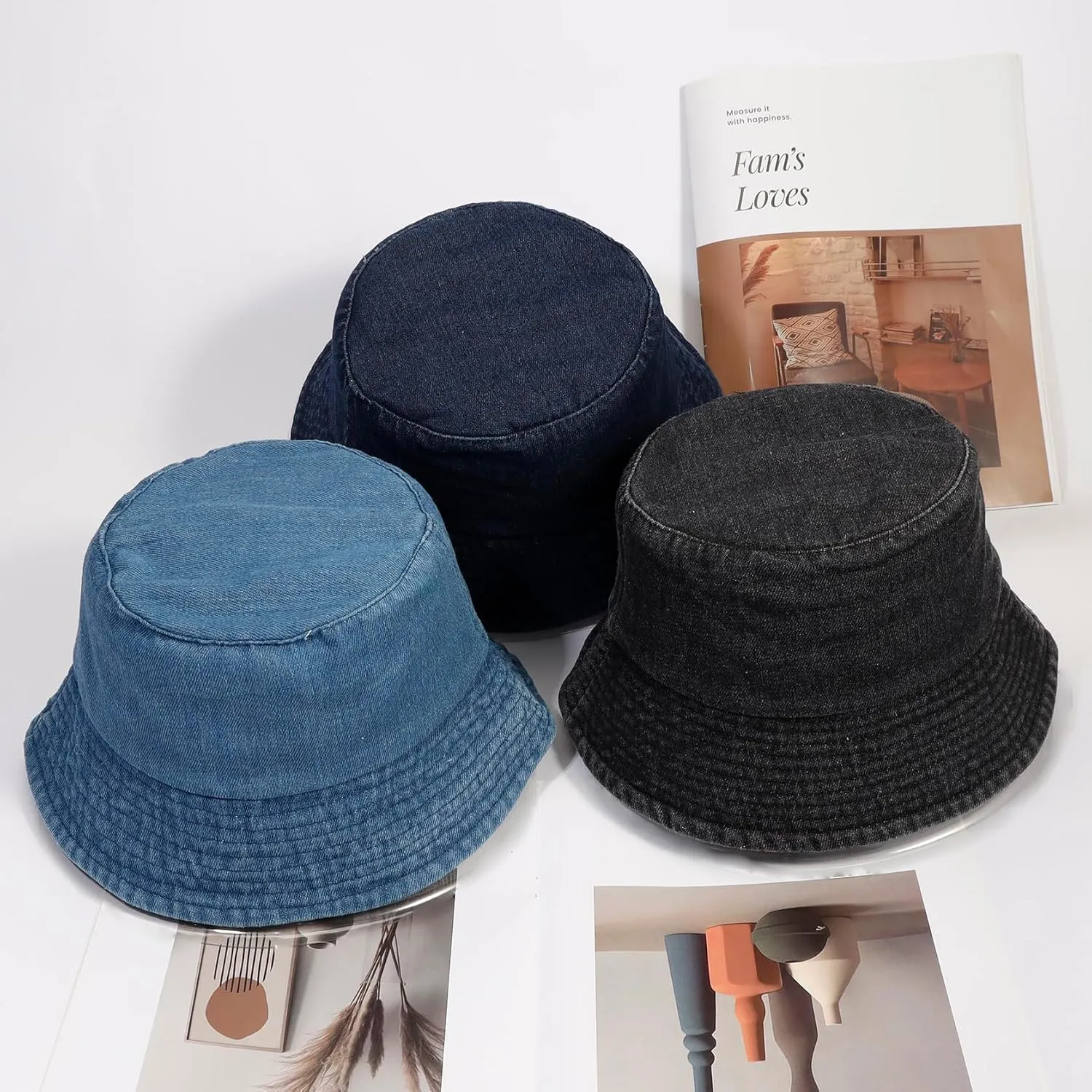 Eigso Denim Bucket Hat for Women Men Wahsed Foldable Summer Fishing Beach Sun Hat for Woman Man