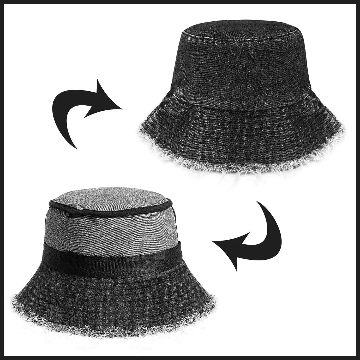 Eigso Denim Bucket Hat for Women Men Wahsed Foldable Summer Fishing Beach Sun Hat for Woman Man