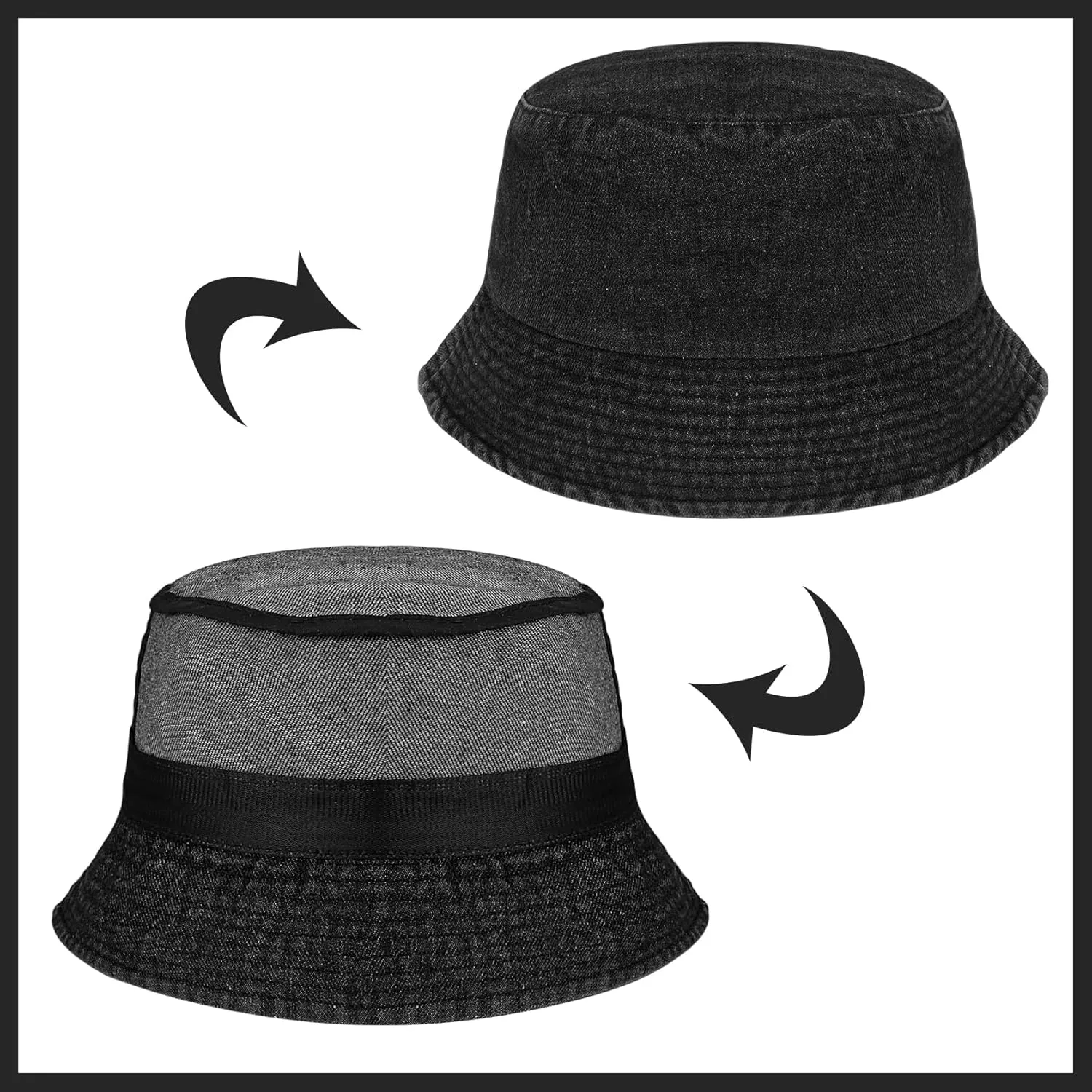 Eigso Denim Bucket Hat for Women Men Wahsed Foldable Summer Fishing Beach Sun Hat for Woman Man
