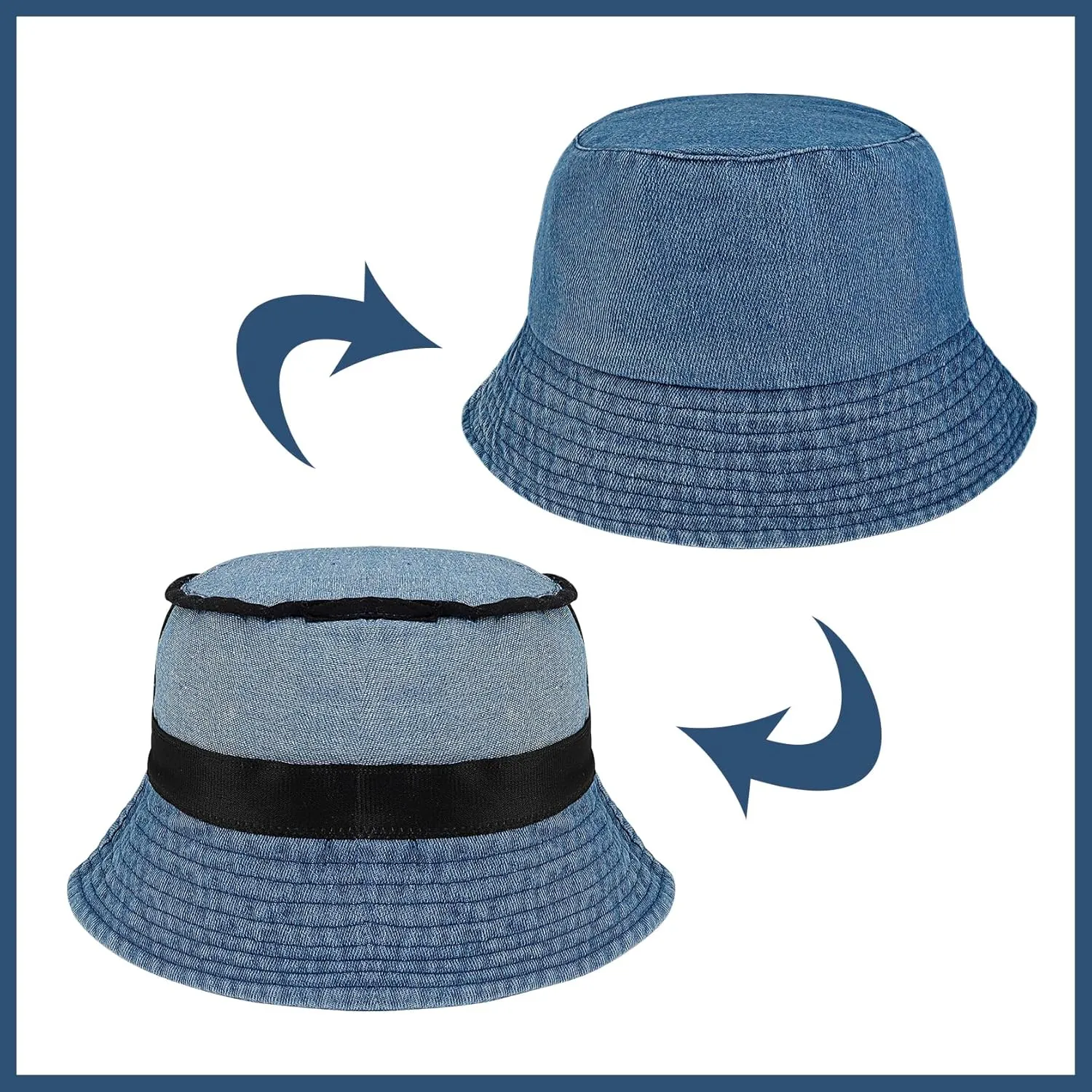 Eigso Denim Bucket Hat for Women Men Wahsed Foldable Summer Fishing Beach Sun Hat for Woman Man