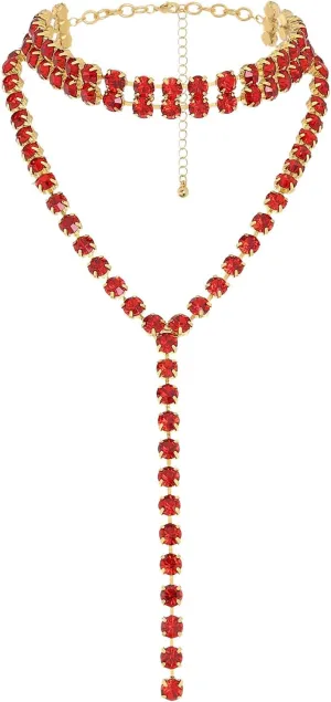 ELABEST Long Rhinestone Necklace Layered Y Necklaces Crystal Choker Necklace Dainty Wedding Bridal Bridesmaid Jewelry for Women