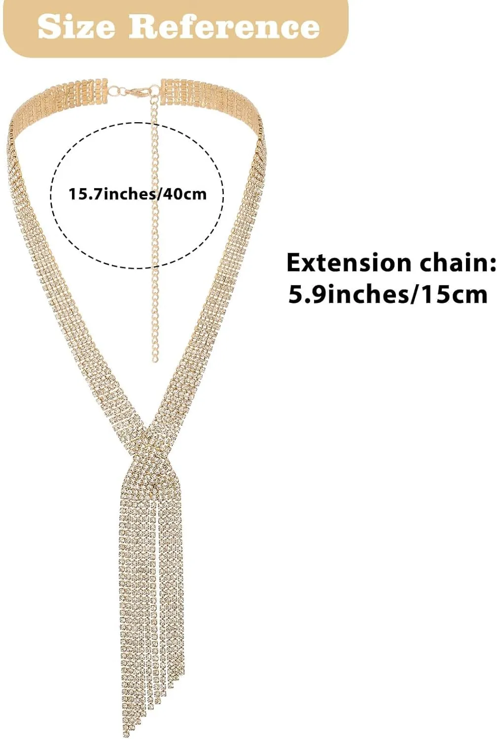 ELABEST Long Rhinestone Necklace Statement Tassel Necklaces Crystal Layered Y Choker for Women