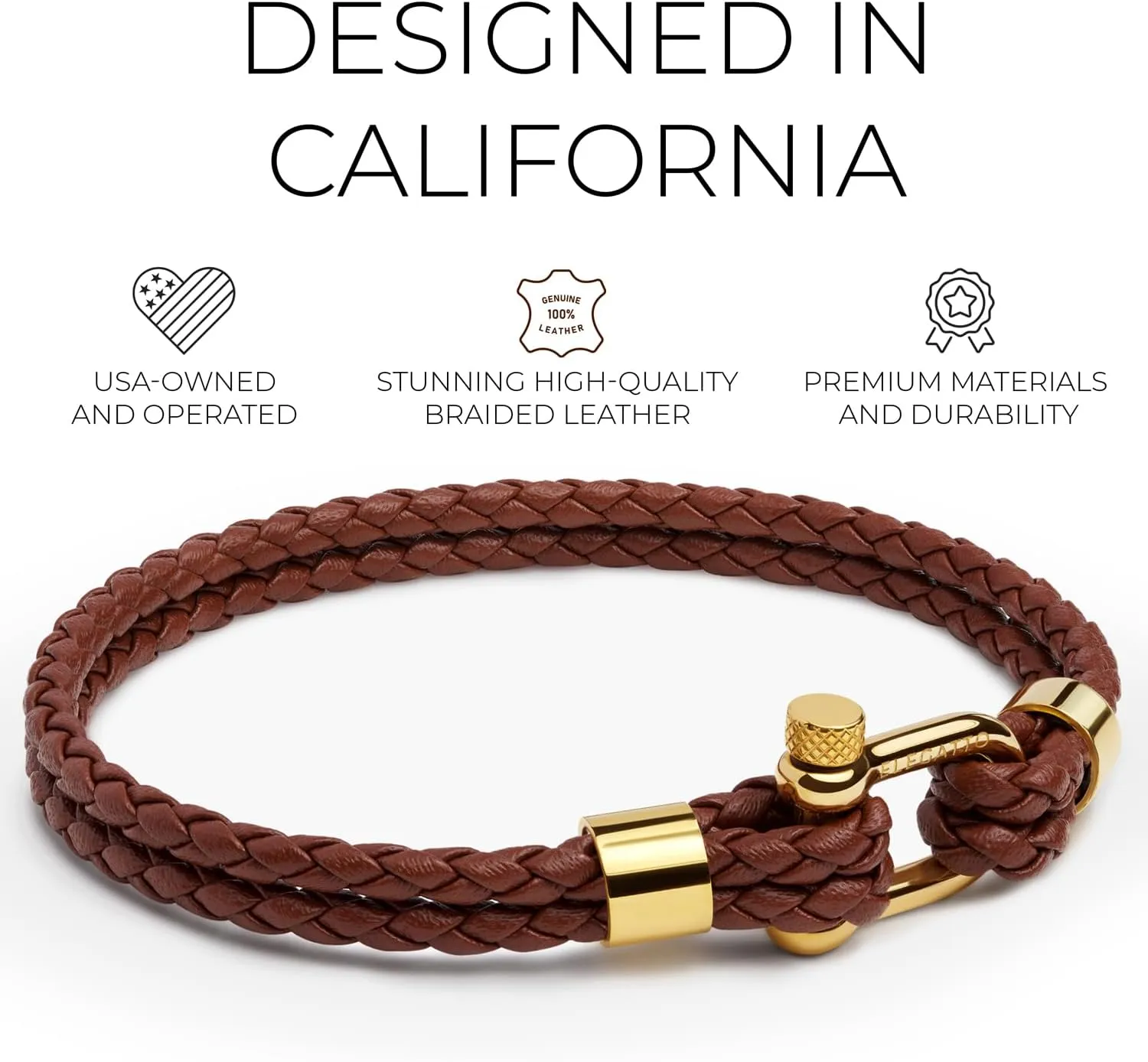 Elegatto Helix Premium Vintage Leather Bracelet for Men | Double Black Leather Strands with Sterling Silver Polished Mini Shackle Closure | Mens Designer Jewelry